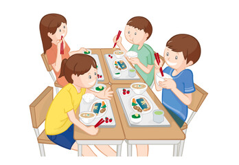 給食を食べる子供たち