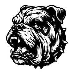 Aggressive roaring bulldog head with spiked collar