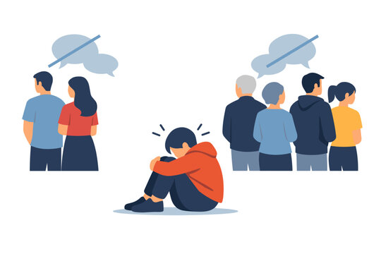 Concept of social isolation and exclusion depicted in modern flat style design