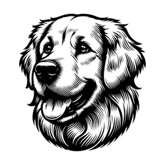 Golden retriever dog head black and white illustration