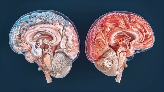 CTE & RHI Awareness Day: medical illustration of lateral and medial brain views with CTE-vulnerable regions color-mapped, frontal and temporal lobes highlighted in gradient, sulci depth indicators