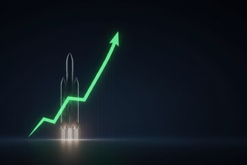 Rocket Launch with Rising Green Growth Arrow