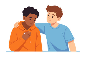 Obraz premium Supportive friendship concept with two young men showing empathy and comfort