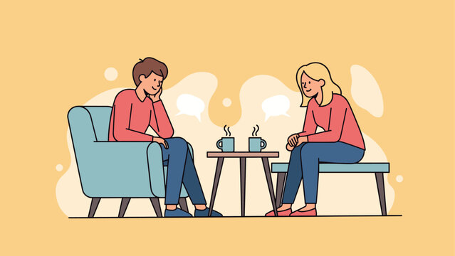 Casual conversation in cozy setting with two people seated inside