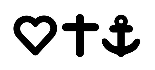 Faith hope love symbols icons christian cross heart anchor vector 