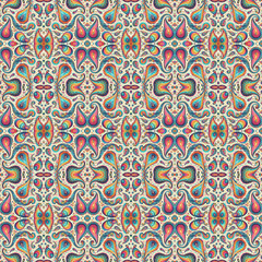 Seamless Ornamental Paisley Pattern with Floral Motifs &ndash; Vintage Boho Multicolor Ethnic Textile Background