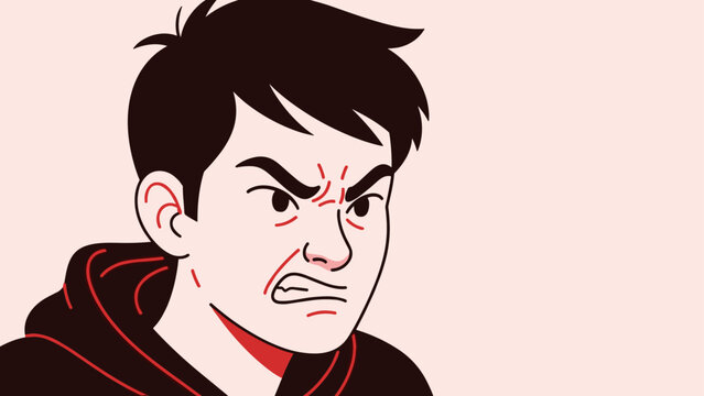 Furious expression of a young man in a vibrant minimalist art style