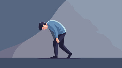 Tired man walking: business fatigue concept in flat design