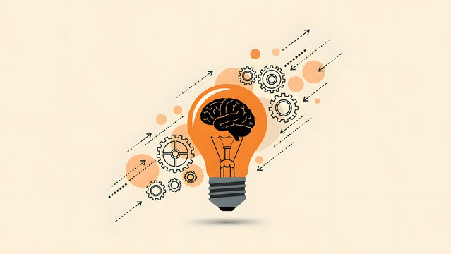 creative light bulb illustration with human brain and gears for business innovation growth startup success industrial strategy and digital technology transformation concept