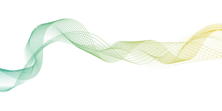 Abstract wavy line technology concept background. Frequency soundwave business curve green gradient color lines on transparent background. green ribbon isolated on white background.