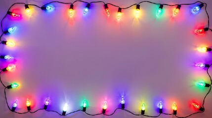 Decorative Colorful String Lights Hanging on Soft Pastel Wall Background