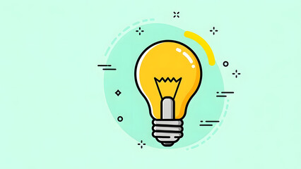 creative light bulb illustration on mint green background for business innovation and digital technology solutions featuring flat design concept for startup growth and success