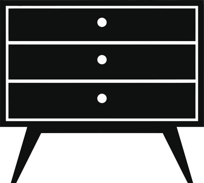 Minimalist black dresser icon with three drawers and stylish angled legs
