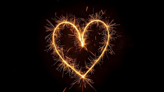 Heart Shape Created with Sparkler Fire Representing Love and Celebration