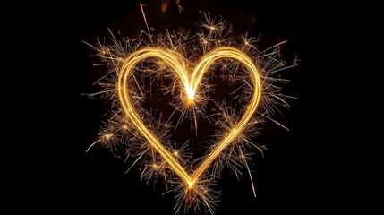 Golden Sparkler Heart Glowing on Dark Background for Romantic Celebration