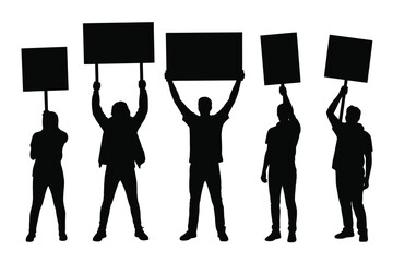 Silhouette of people holding blank signs in a protest or demonstration