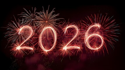 Glowing Fireworks Forming the Year 2026 in the Night Sky for New Year Celebration