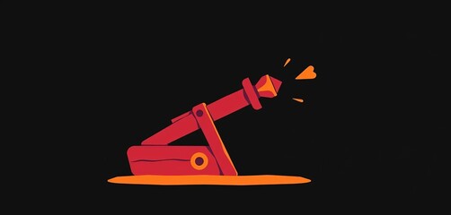 A simple vector icon depicting a catapult launching a projectile,  object,  ancient