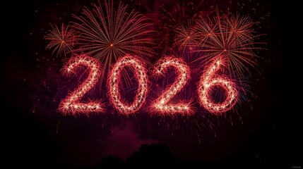 Red Glowing Fireworks Typography Displaying 2026 for New Year Celebration