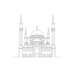 Fototapeta premium Elegant line drawing of an islamic mosque with tall minarets