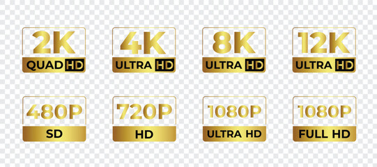 Resolution and definition icons for video quality