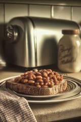 Photorealistic illustration of baked beans on toast