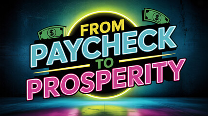 Naklejka premium From Paycheck to Prosperity neon sign style financial motivation illustration text 