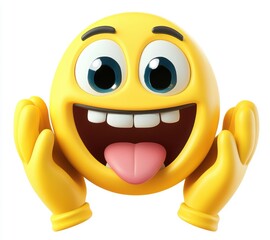 3D Smiling Emoji Character With Big Teeth and Open Arms