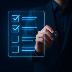 Person interacting with digital checklist