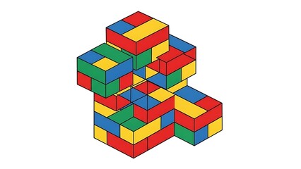 Obraz premium Colorful interlocking building blocks arranged in a complex 3D abstract structure, symbolizing creativity, development, and construction.