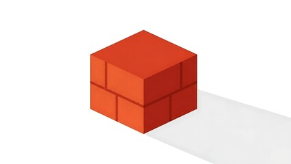 Obraz premium Simple 3D Isometric Red Brick Block with Shadow on White Background for Design Concepts