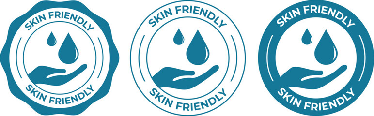 Skin Friendly Dermatology Tested Badge Icons Set with Human Silhouette Vector Design