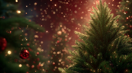 Festive Season Cheer: A dazzling Christmas tree is adorned with ornaments, bathed in a warm, festive glow, the ideal invitation to the most anticipated holiday.