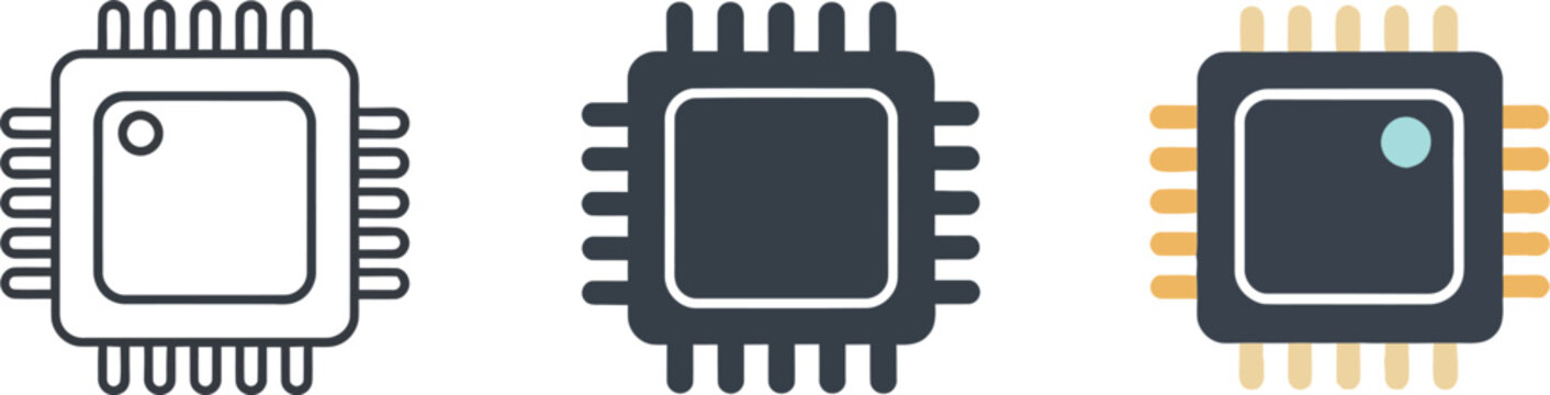 Microchip processor icon set isolated on transparent background, isolated on white background, Vector, illustration