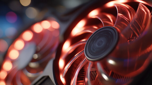Radiant Innovation: A close-up view of a high-performance computer component, exuding futuristic vibes with its dynamic design and radiant lighting.