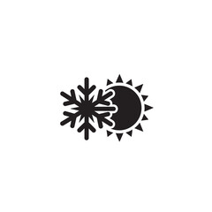Black Sun and Snowflake Icon on White Background