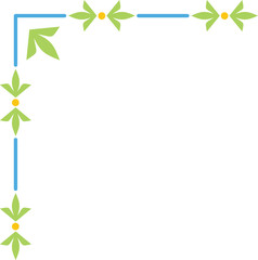 Obraz premium Abstract simple corner design creating a decorative frame with green leaves and blue lines