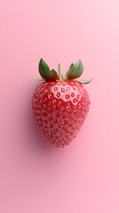 Blush pink backdrop with a small 3D strawberry in the center, fresh and detailed texture 