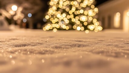 Snowy ground with christmas tree lights