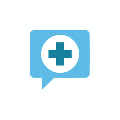 Fototapeta premium A blue speech bubble with a cross in a white circle. Graphic design