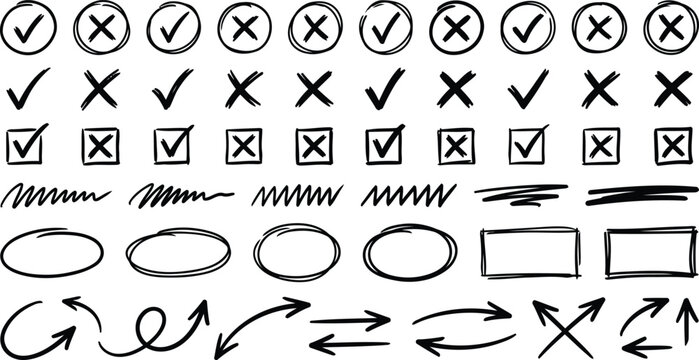 Hand drawn checkmarks and arrows for business presentations