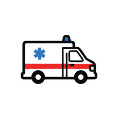 A vector illustration of a cartoon ambulance with a medical star