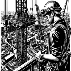 Crane Operator with Safety Harness