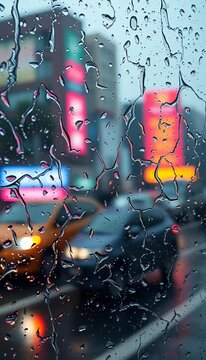 Heavy rain distorts world through glass, creating a disorienting, fast-paced, and tumultuous atmosphere ,  confusion,  dynamic