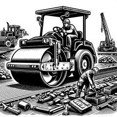 Road Roller Operator Compacting Soil