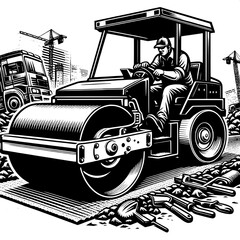 Road Roller Operator Compacting Soil