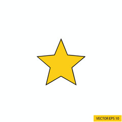 Obraz premium A five-pointed star icon, yellow with black outline, centered on a white background