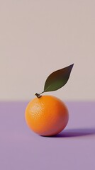 Light lavender background with a 3D small orange in the middle, vibrant and fresh-looking 