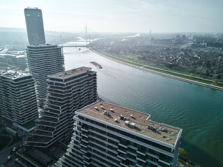 Belgrade waterfront buildings with Sava river and New Belgrade at the other side