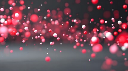 A digital rendering of out of focus red pink and white spheres and particles creating a soft ethereal bokeh effect on a dark moody background